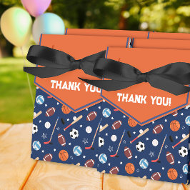 Kids Sports Pattern on Blue & Orange Birthday Geschenkschachtel