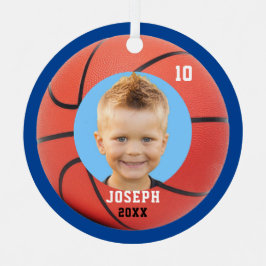 Kids Sporty Blue Foto Basketball Ornament Aus Metall