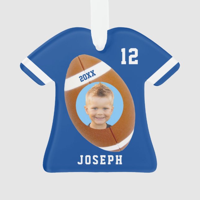 Kids Sporty Blue Foto Football Jersey Ornament (Rückseite)