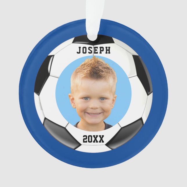 Kids Sporty Blue Foto Soccer  Ornament (Vorderseite)
