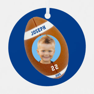 Kids Sporty Blue Photo Football Ornament Aus Metall