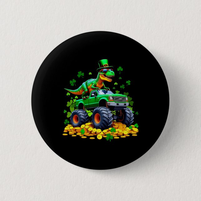 Kids St. Patrick's Day 2026 - Dinosaur reitender M Button (Vorderseite)