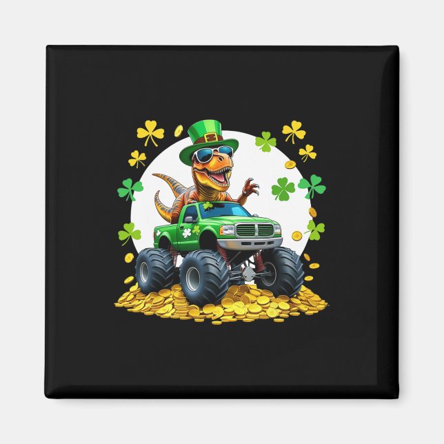 Kids St. Patricks Day 2026 - Dinosaur reitender Mo Magnet (Vorne)