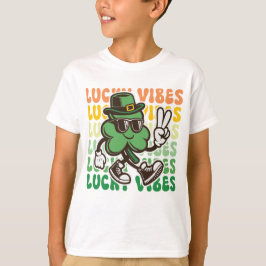 Kids St Patrick's Day Green Clove Lucky Vibes T-Shirt
