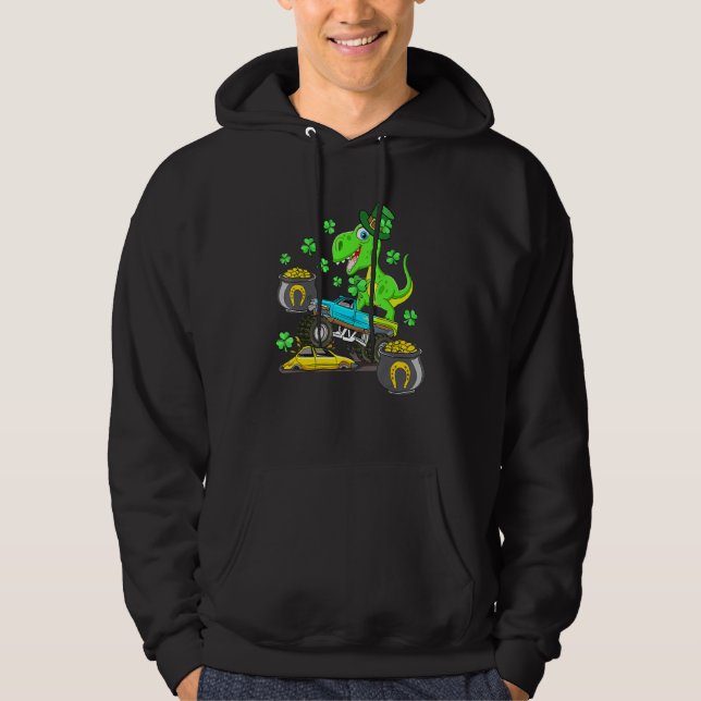 Kids St Patricks Day Monster Truck Dinosaur For Bo Hoodie (Vorderseite)