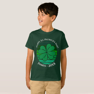 Kids St. Patrick's Day Name Irish 4 Leaf Clover T-Shirt