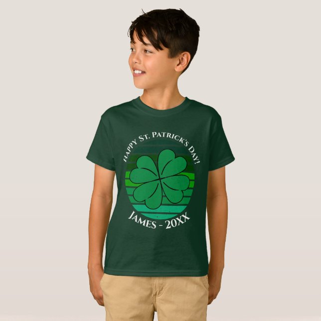Kids St. Patrick's Day Name Irish 4 Leaf Clover T-Shirt (Vorne ganz)