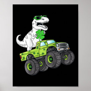 Kids St Patricks Day T Rex Reiten Monster Truck Di Poster