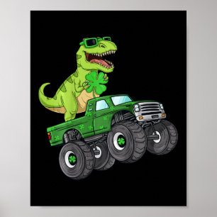 Kids St Patricks Day T Rex Reiten Monster Truck Di Poster