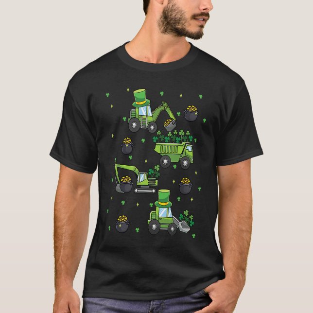 Kids St Patricks Day Trucks Construction Excavator T-Shirt (Vorderseite)