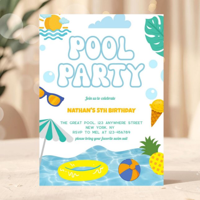 Kids Summer Fun Pool Party Birthday Einladung (pool party invitation, summer birthday invite, kids pool party, swim party invitation, beach birthda)