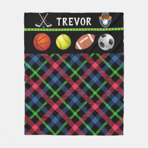 Kids Super Sports Tartan Personalisiert Fleecedecke