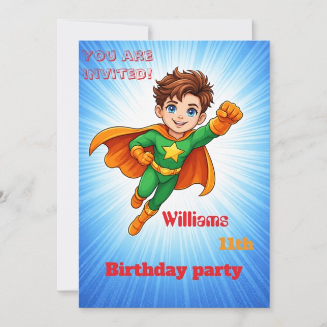 Kids Superhero Birthday Invitation Einladung (Vorderseite)