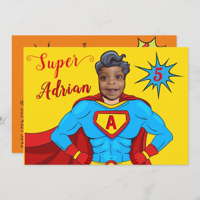 Kids Superhero Cool Fab Spaß Geburtstag Einladung (Vorne/Hinten)