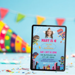 Kids Superhero Costume Geburtstagsparty Einladung