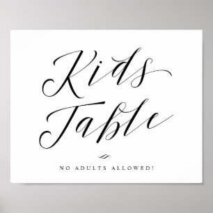 Kids Table Calligraphy Script Wedding Sign Poster