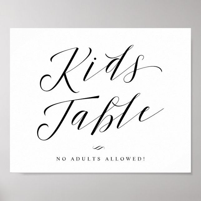Kids Table Calligraphy Script Wedding Sign Poster (Vorne)