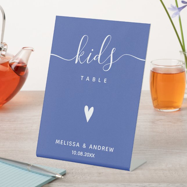 Kids Table - Elegante Calligraphy Blue Wedding Sockelschild (In Situ)