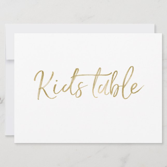 "Kids Table" Hochzeitszeichen | Stilvolles Gold Einladung (Vorderseite)