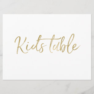 "Kids Table" Hochzeitszeichen   Stilvolles Gold Einladung