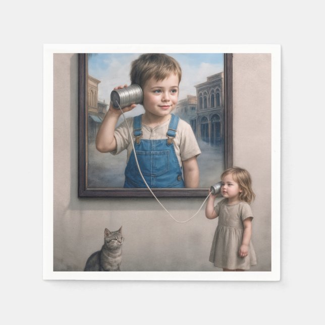 Kids Talking On a Retro Tin Can Telephone Serviette (Vorderseite)