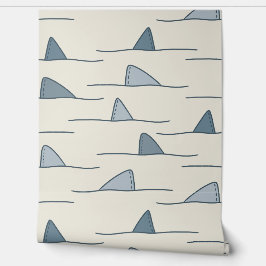 Kids-Tapete in Beige und Blauer Hai Tapete