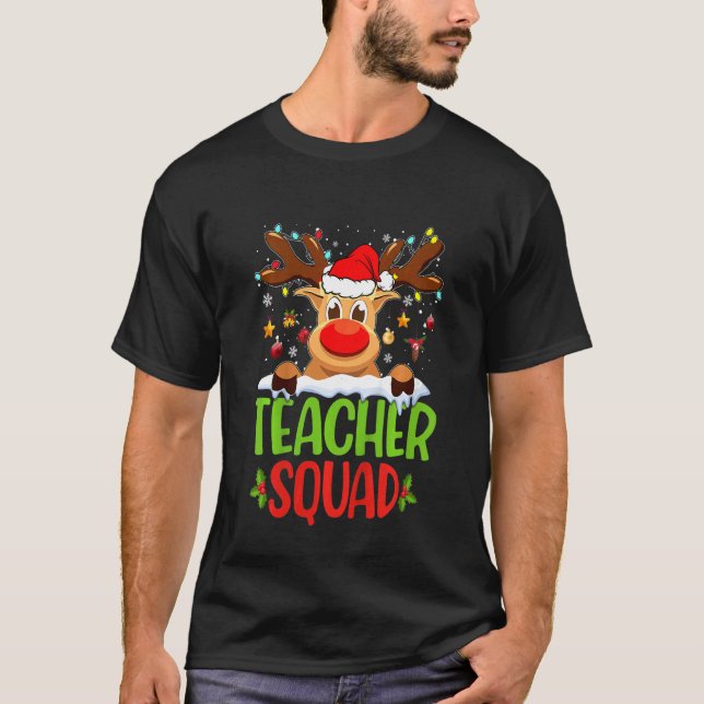 Kids Teacher Squad Santa Reindeer Christmas Lights T-Shirt (Vorderseite)