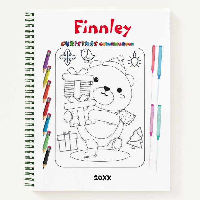 Kids Teddy Bear Christmas Coloring Sketchbook Notizbuch (Vorderseite)