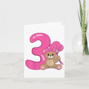 Kids Teddy Bear Niedlich 3. Geburtstag Girl Balloo Karte