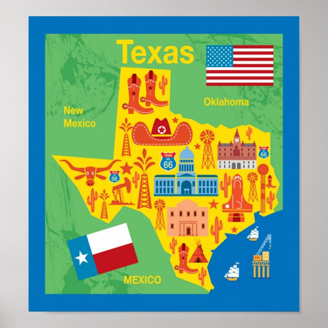 Kids Texas Map Poster (Vorne)