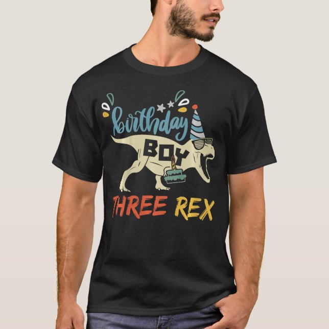 Kids Three Rex Birthday Dinosaur for 3rd Birthday  T-Shirt (Vorderseite)