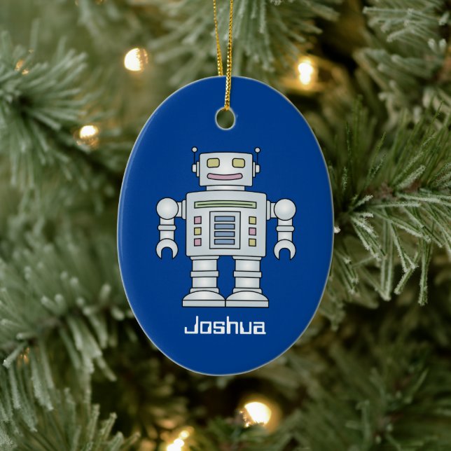 Kid's toy robot custom name Christmas tree Keramik Ornament (Baum)