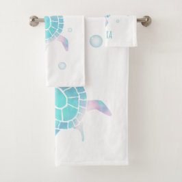 Kids Turtle Under The Sea Watercolor  Badhandtuch Set
