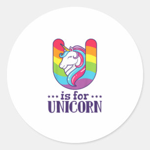 Kids U ist für Einhorn Alphabet T-Shirt Runder Aufkleber