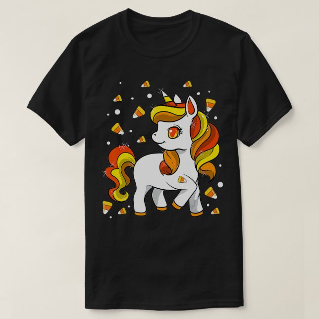 Kids Unicorn Candy Corn Girls Halloween T-Shirt (Design vorne)