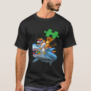 Kids Unicorn Cat Riding Hai Autismus Sensibilisier T-Shirt