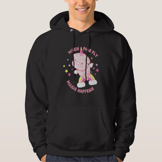 Kids Unicorn Fly Magic Happy Niedlich Hoodie (Vorderseite)