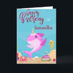 Kids Unicorn Hai Personalisiert Custom Geburtstag Karte<br><div class="desc">Dieses Design wurde mithilfe von digitaler Kunst erstellt und kann in dem Bereich personalisiert sein, der zur Verfügung gestellt wird, oder indem Sie den Klick wählen, um weitere Optionen anzupassen und den Namen, die Initialen oder die Wörter zu ändern. Sie können auch die Textfarbe und den Textstil ändern oder den...</div>