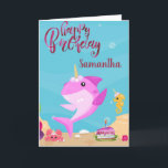 Kids Unicorn Hai Personalisiert Custom Geburtstag Karte<br><div class="desc">Dieses Design wurde mithilfe von digitaler Kunst erstellt und kann in dem Bereich personalisiert sein, der zur Verfügung gestellt wird, oder indem Sie den Klick wählen, um weitere Optionen anzupassen und den Namen, die Initialen oder die Wörter zu ändern. Sie können auch die Textfarbe und den Textstil ändern oder den...</div>
