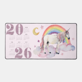 Kids Unicorn Rainbow Moon Stars Jahr Kalender 2026 Schreibtischunterlage