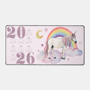 Kids Unicorn Rainbow Moon Stars Jahr Kalender 2026 Schreibtischunterlage
