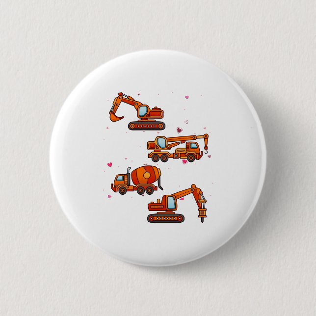 Kids Valentines Day Construction Trucks Boys Kids  Button (Vorderseite)