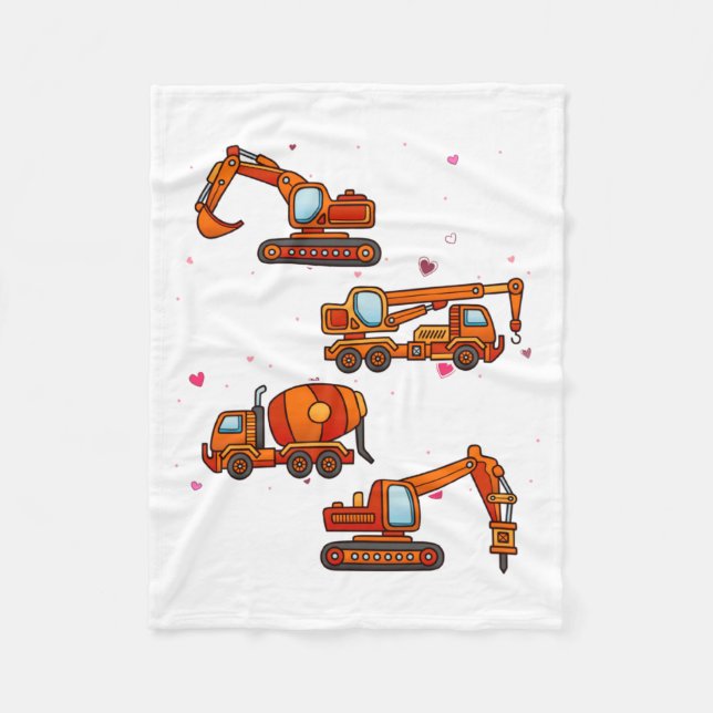 Kids Valentines Day Construction Trucks Boys Kids  Fleecedecke (Vorderseite)