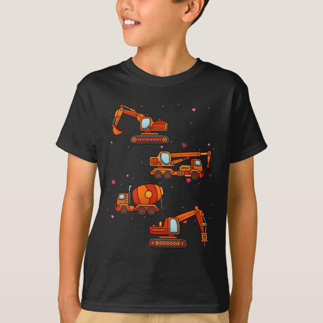 Kids Valentines Day Construction Trucks Boys Kids  T-Shirt (Vorderseite)