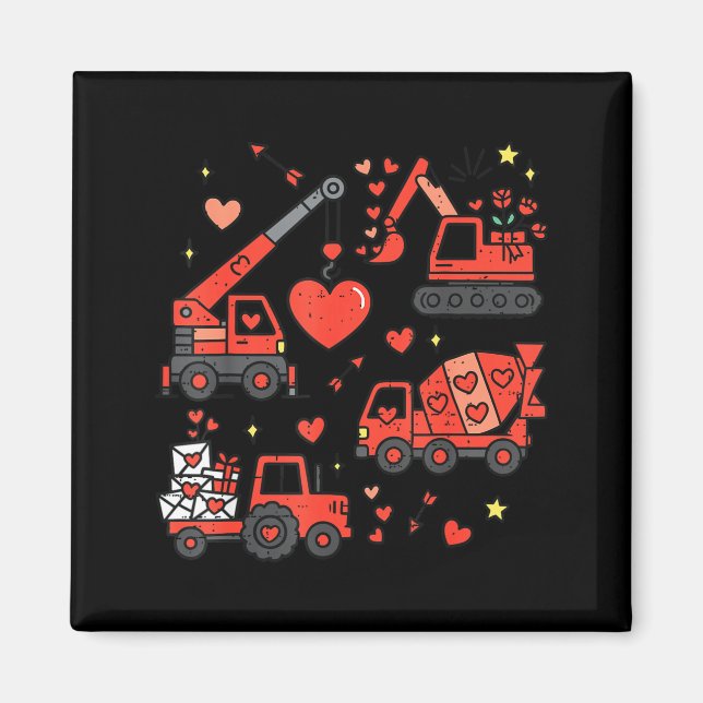 Kids Valentines Day Construction Trucks Funny Boys Magnet (Vorne)