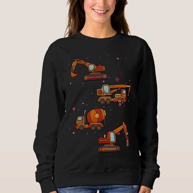 Kids Valentines Day Construction Trucks Funny Boys Sweatshirt (Vorderseite)