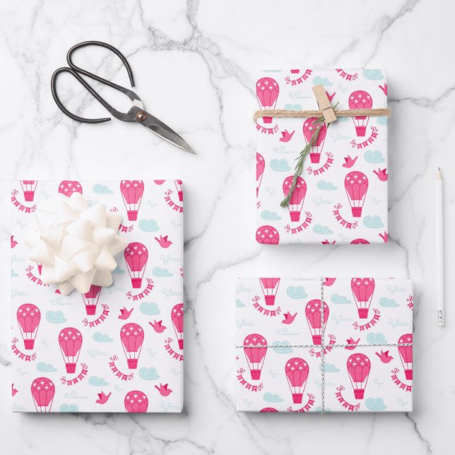 Kids Valentine's Day Hot Air Balloons Wolken Geschenkpapier Set (Vorderseite)