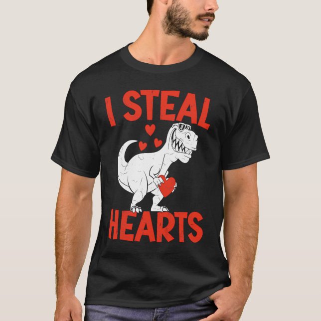 Kids Valentines Day I Steal Hearts Love Trex Dino  T-Shirt (Vorderseite)