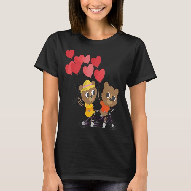 Kids Valentines Day teddy bears on a bicycle T-Shirt (Vorderseite)