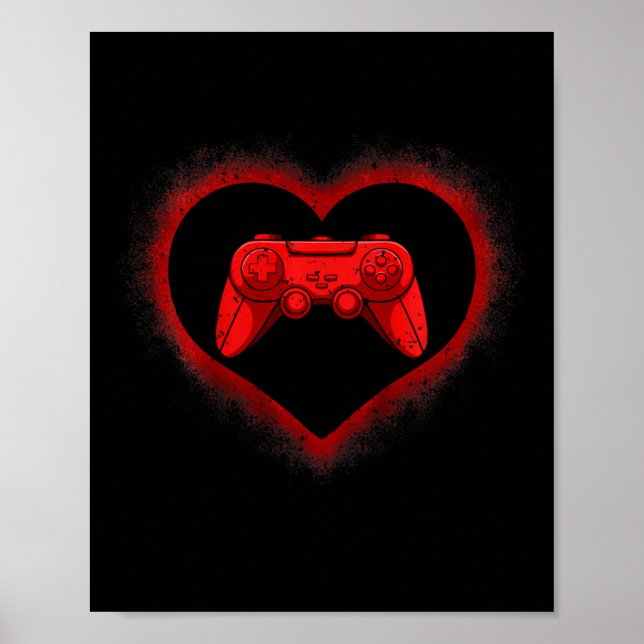 Kids Video-game Controller Heart Valentines Day Co Poster (Vorne)